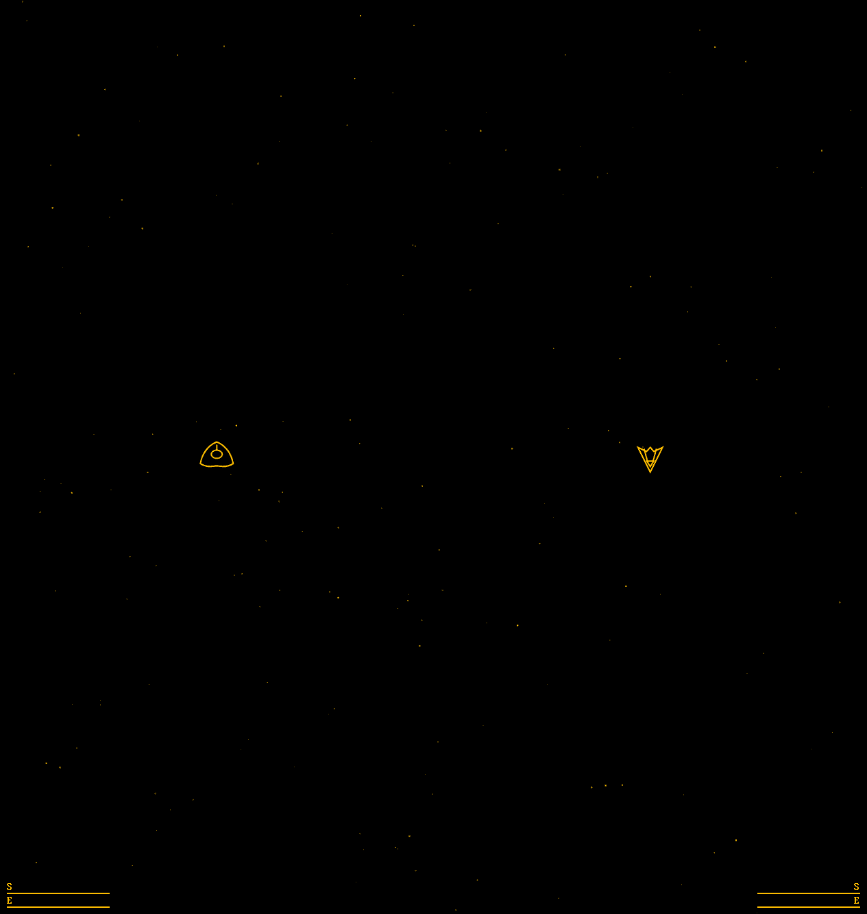 SPACEWAR! gameplay showing two ships in combat