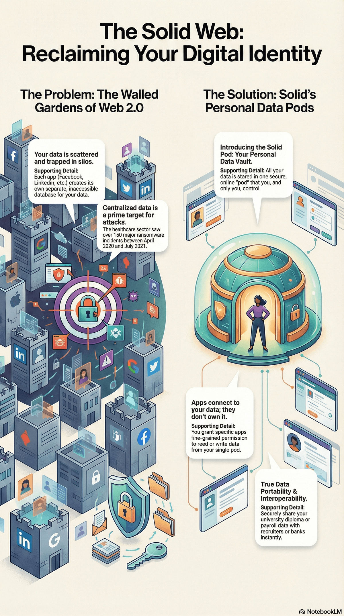 The Problem: Walled Gardens of Web 2.0 - data scattered in silos