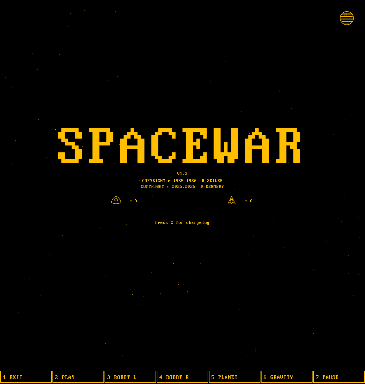 The web recreation title screen